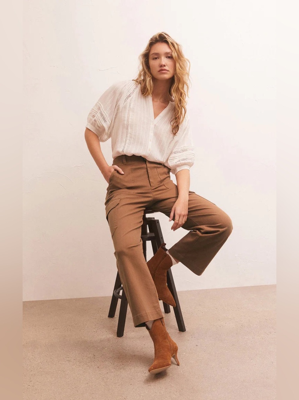Z Supply Noah Cargo Pant Stretch Cotton Twill Lyocell Chestnut Brown - Picture 13 of 14